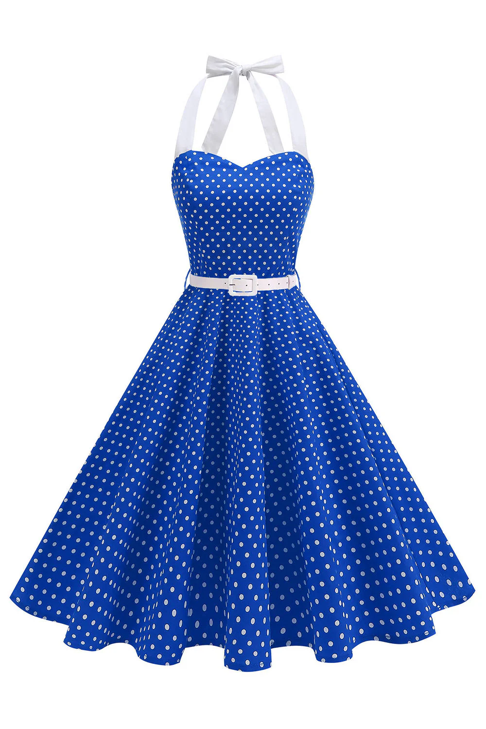 Halter Polka Dots Light Blue A Line 1950s Dress - Image 13
