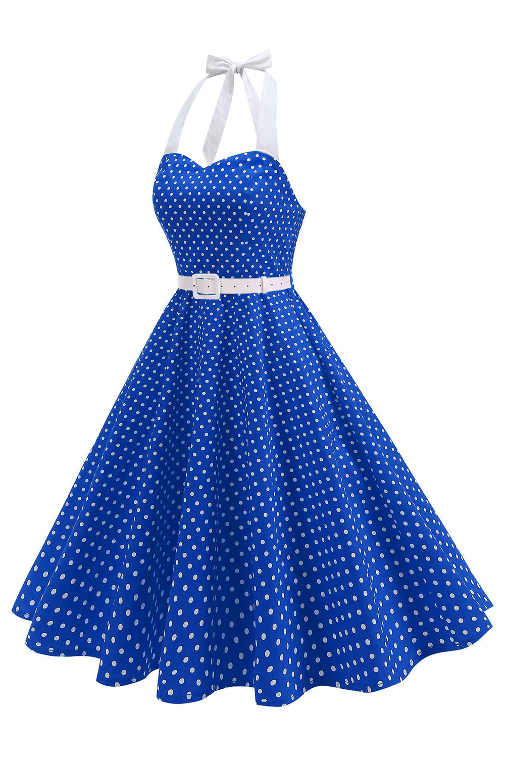Halter Polka Dots Light Blue A Line 1950s Dress - Image 15