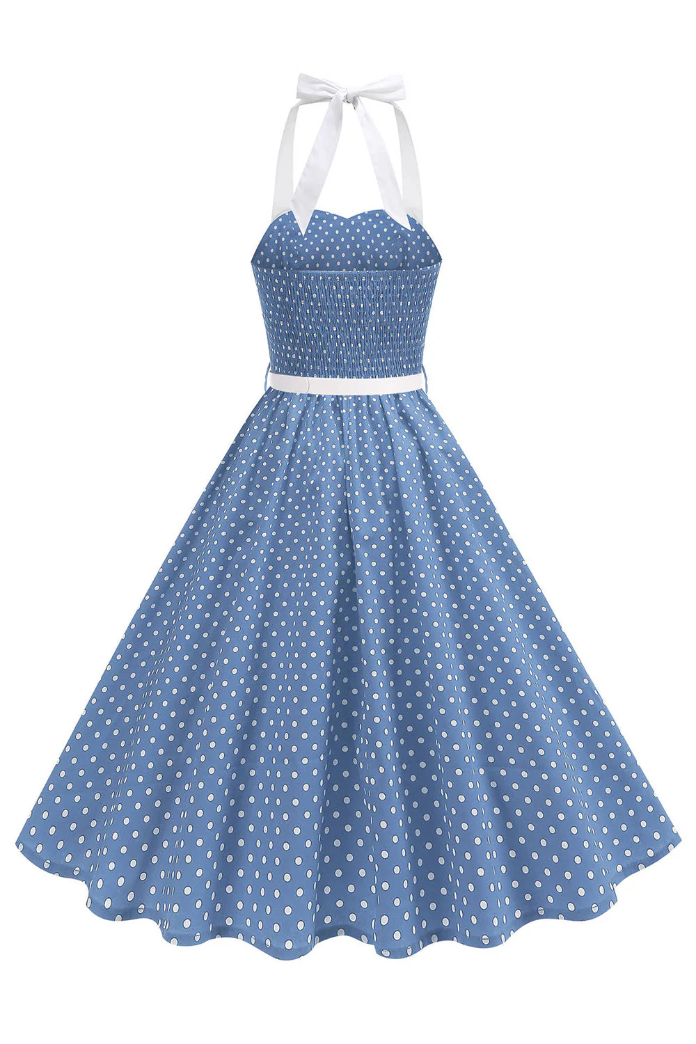 Halter Polka Dots Light Blue A Line 1950s Dress - Image 2