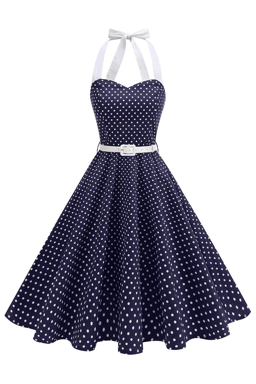 Halter Polka Dots Light Blue A Line 1950s Dress - Image 4