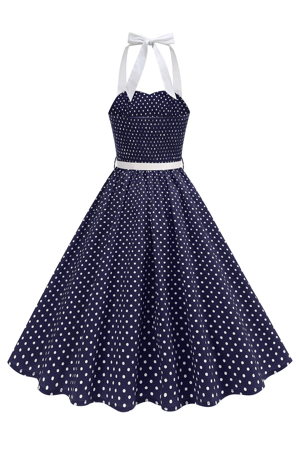 Halter Polka Dots Light Blue A Line 1950s Dress - Image 5