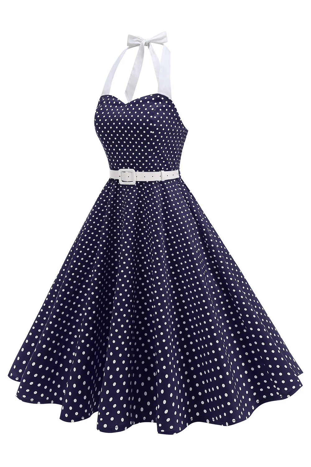 Halter Polka Dots Light Blue A Line 1950s Dress - Image 6