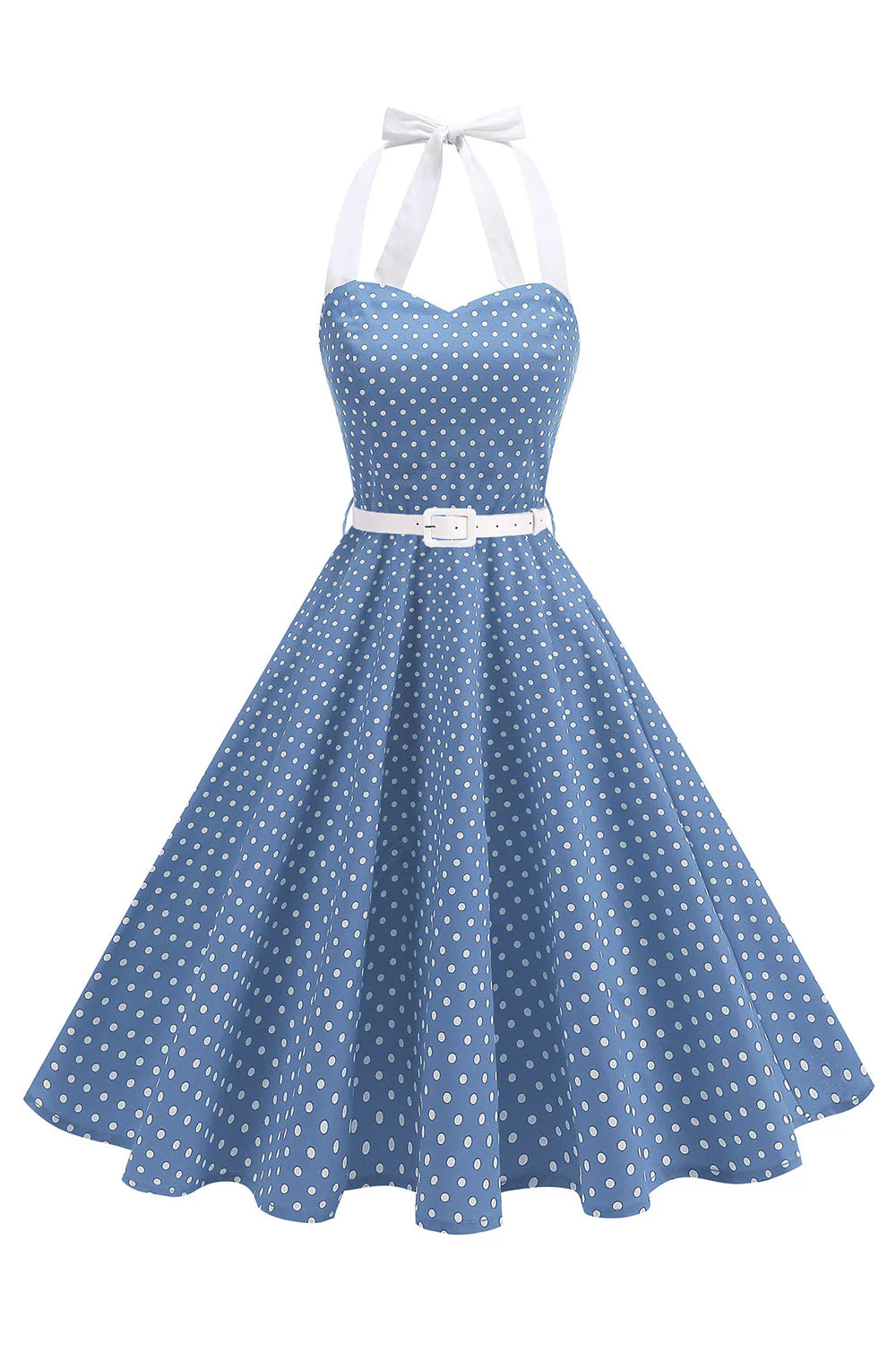 Halter Polka Dots Royal Blue A Line 1950s Dress - Image 10