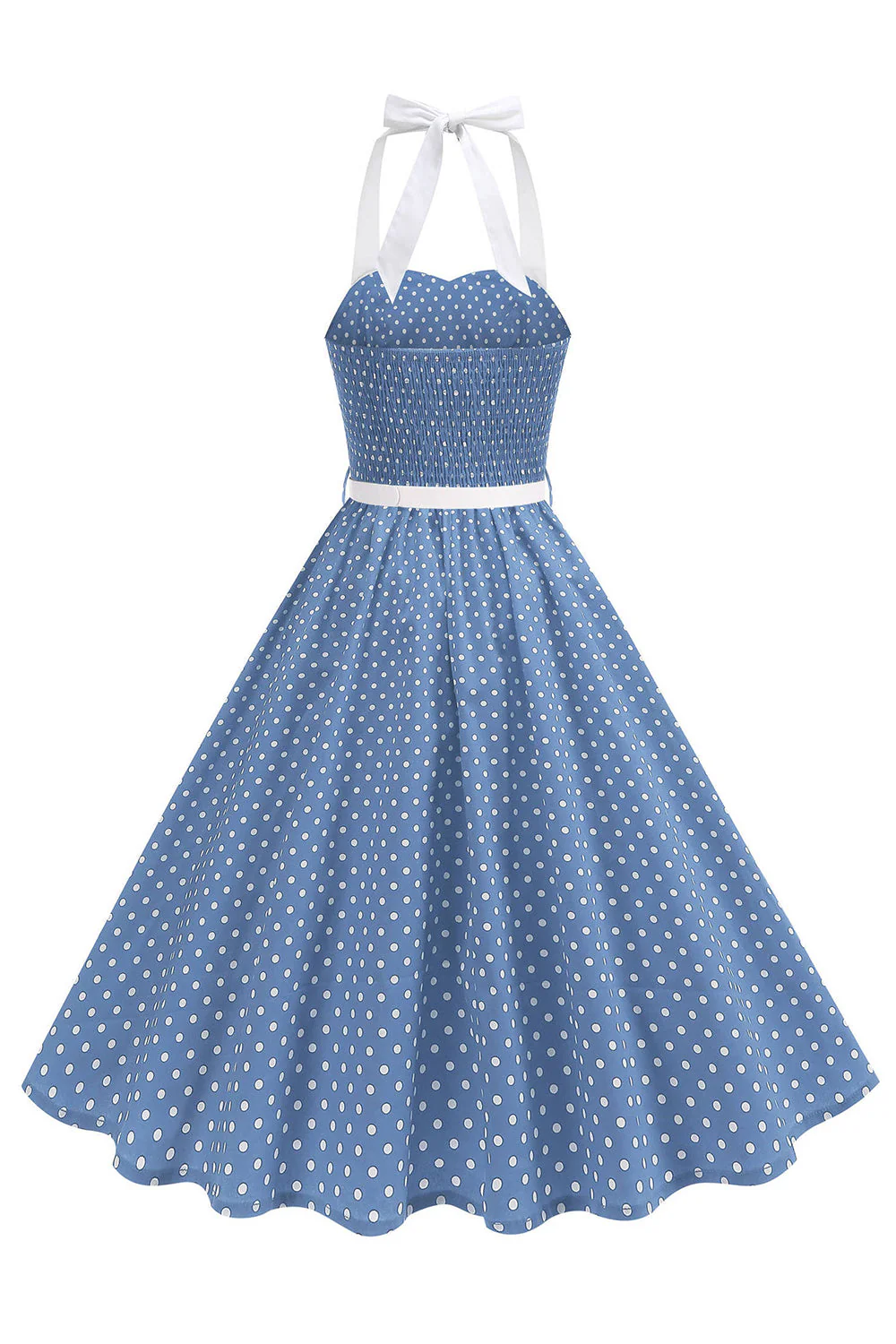Halter Polka Dots Royal Blue A Line 1950s Dress - Image 11
