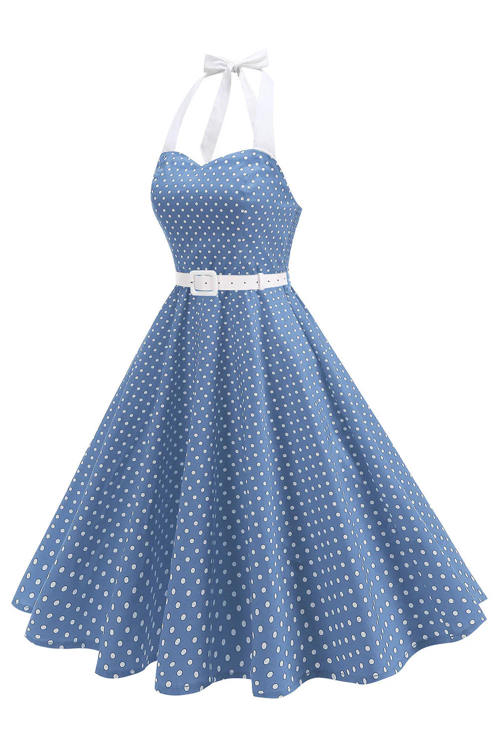 Halter Polka Dots Royal Blue A Line 1950s Dress - Image 12