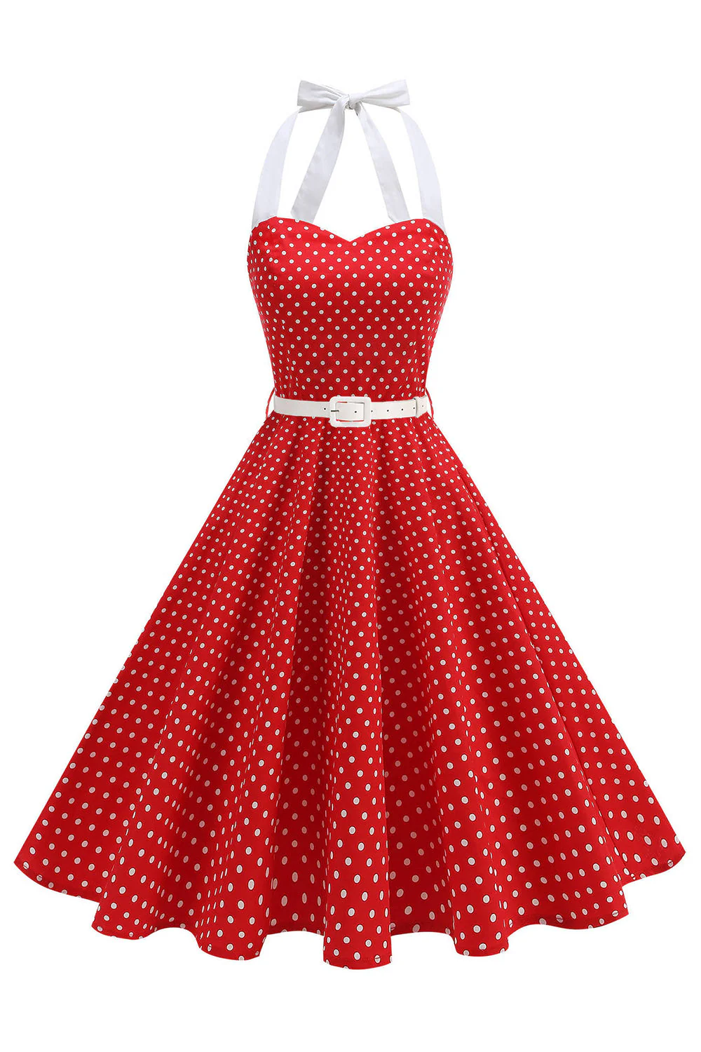 Halter Polka Dots Royal Blue A Line 1950s Dress - Image 13