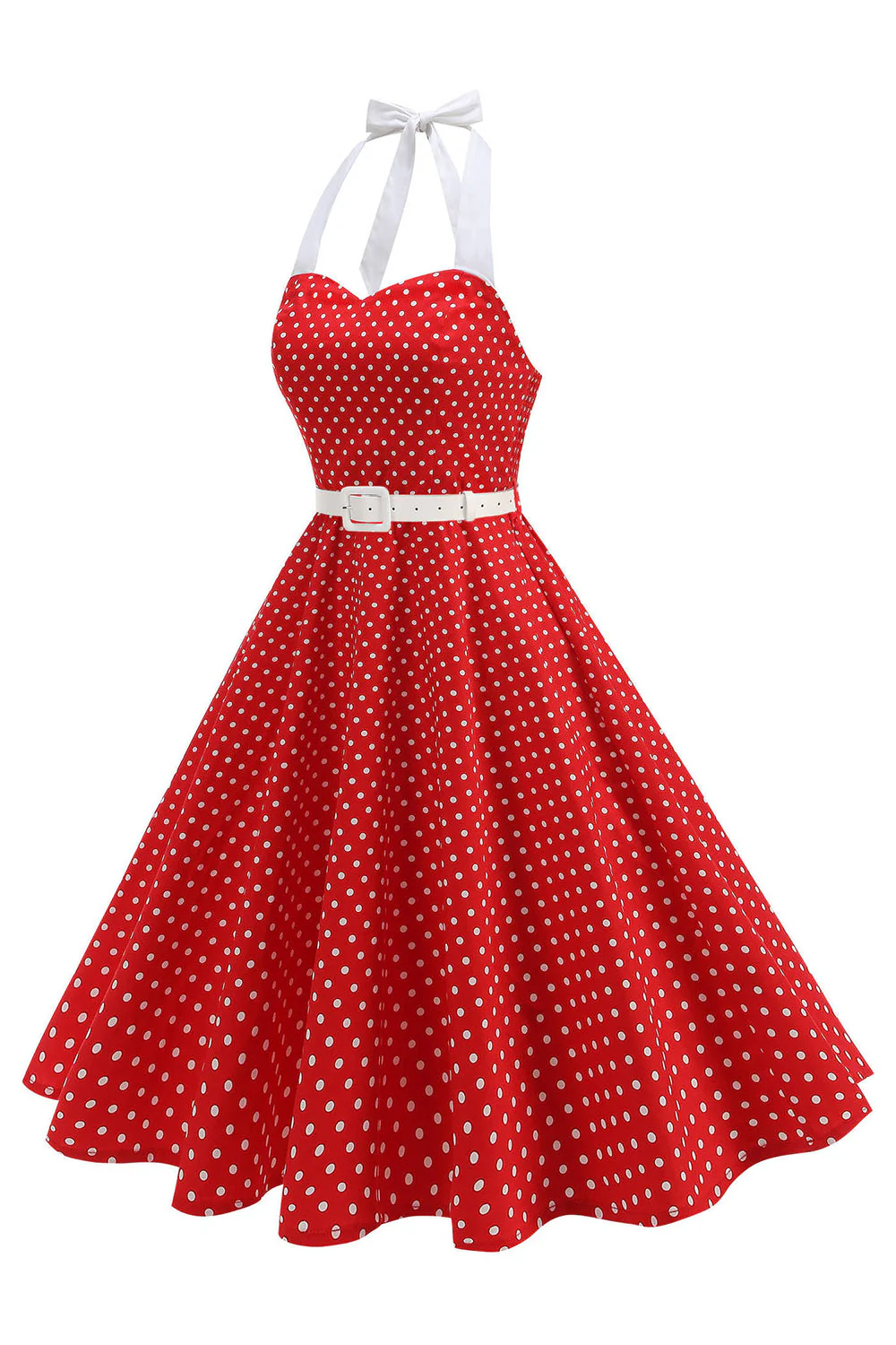 Halter Polka Dots Royal Blue A Line 1950s Dress - Image 15