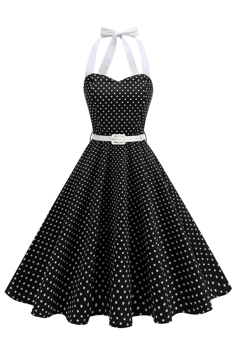 Halter Polka Dots Royal Blue A Line 1950s Dress - Image 16
