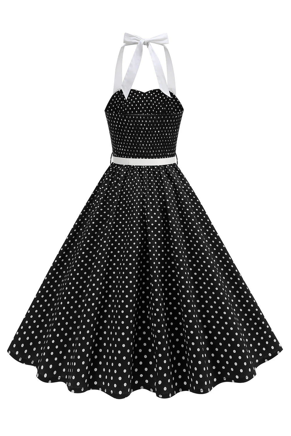 Halter Polka Dots Royal Blue A Line 1950s Dress - Image 17