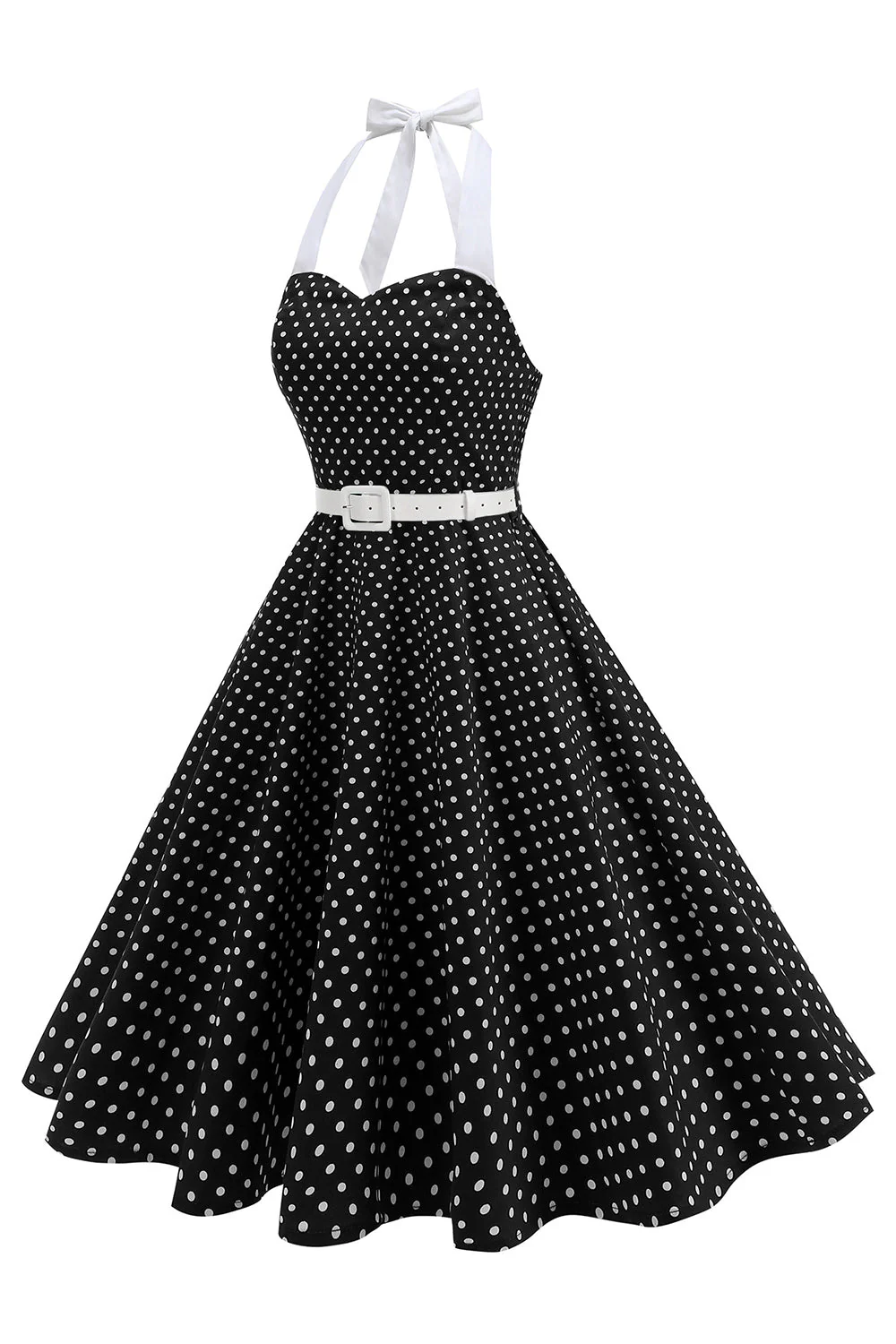 Halter Polka Dots Royal Blue A Line 1950s Dress - Image 18