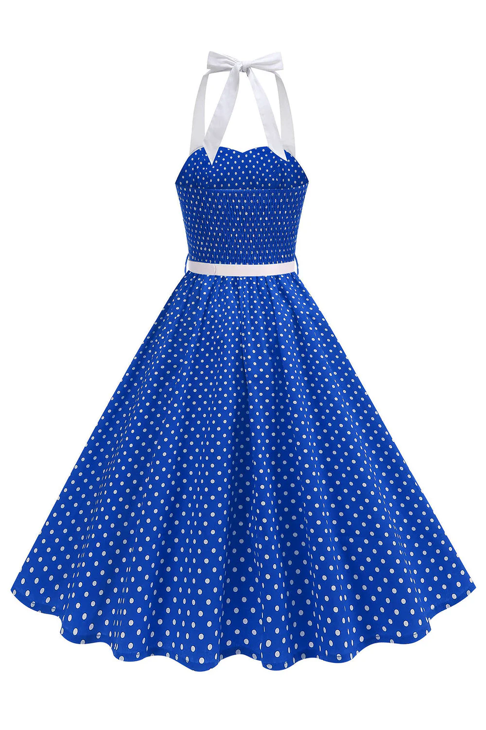 Halter Polka Dots Royal Blue A Line 1950s Dress - Image 2