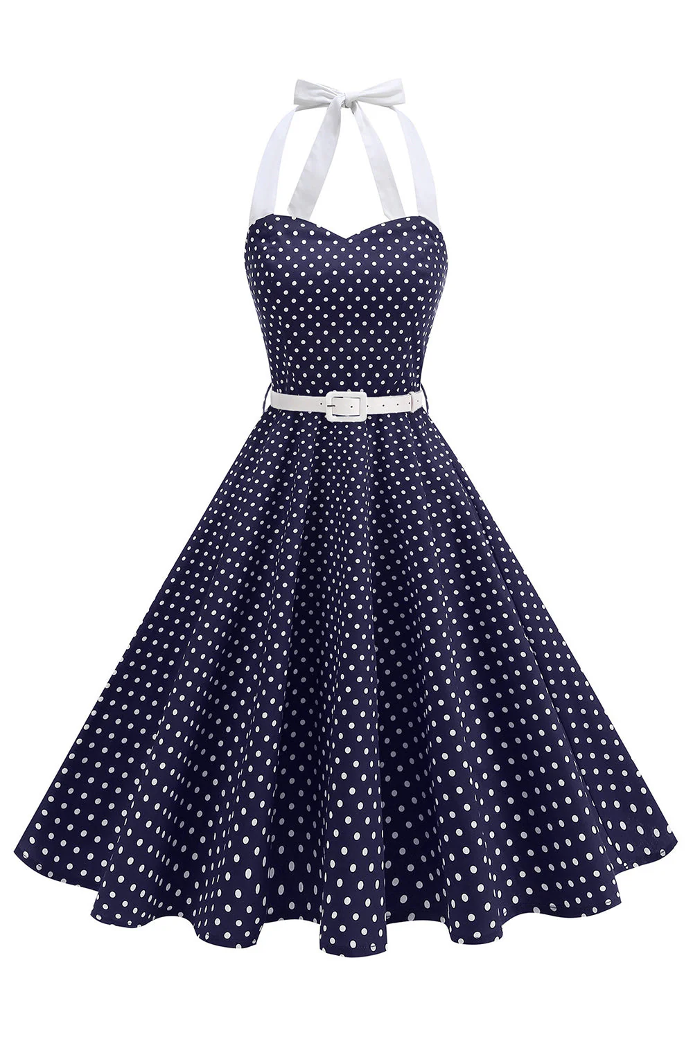 Halter Polka Dots Royal Blue A Line 1950s Dress - Image 5