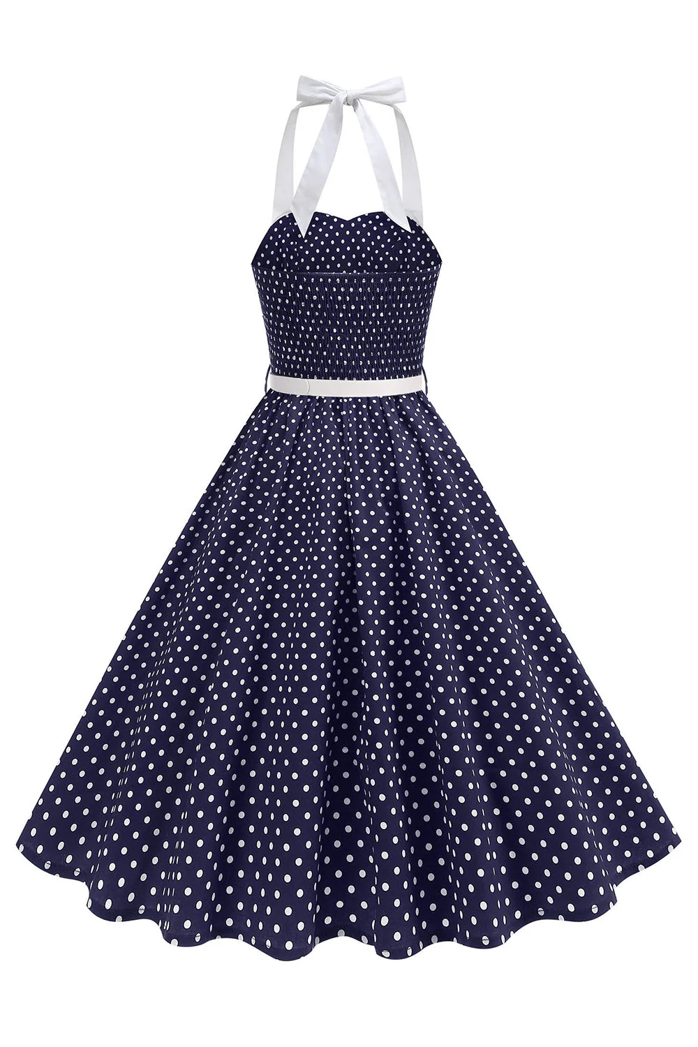 Halter Polka Dots Royal Blue A Line 1950s Dress - Image 6