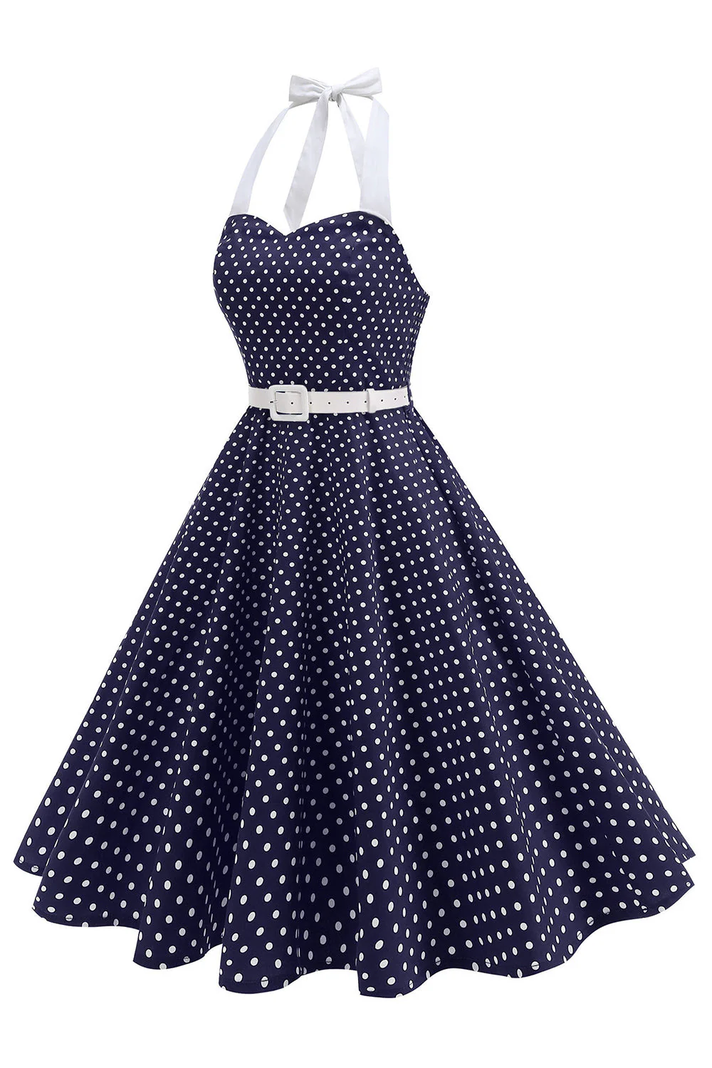 Halter Polka Dots Royal Blue A Line 1950s Dress - Image 7