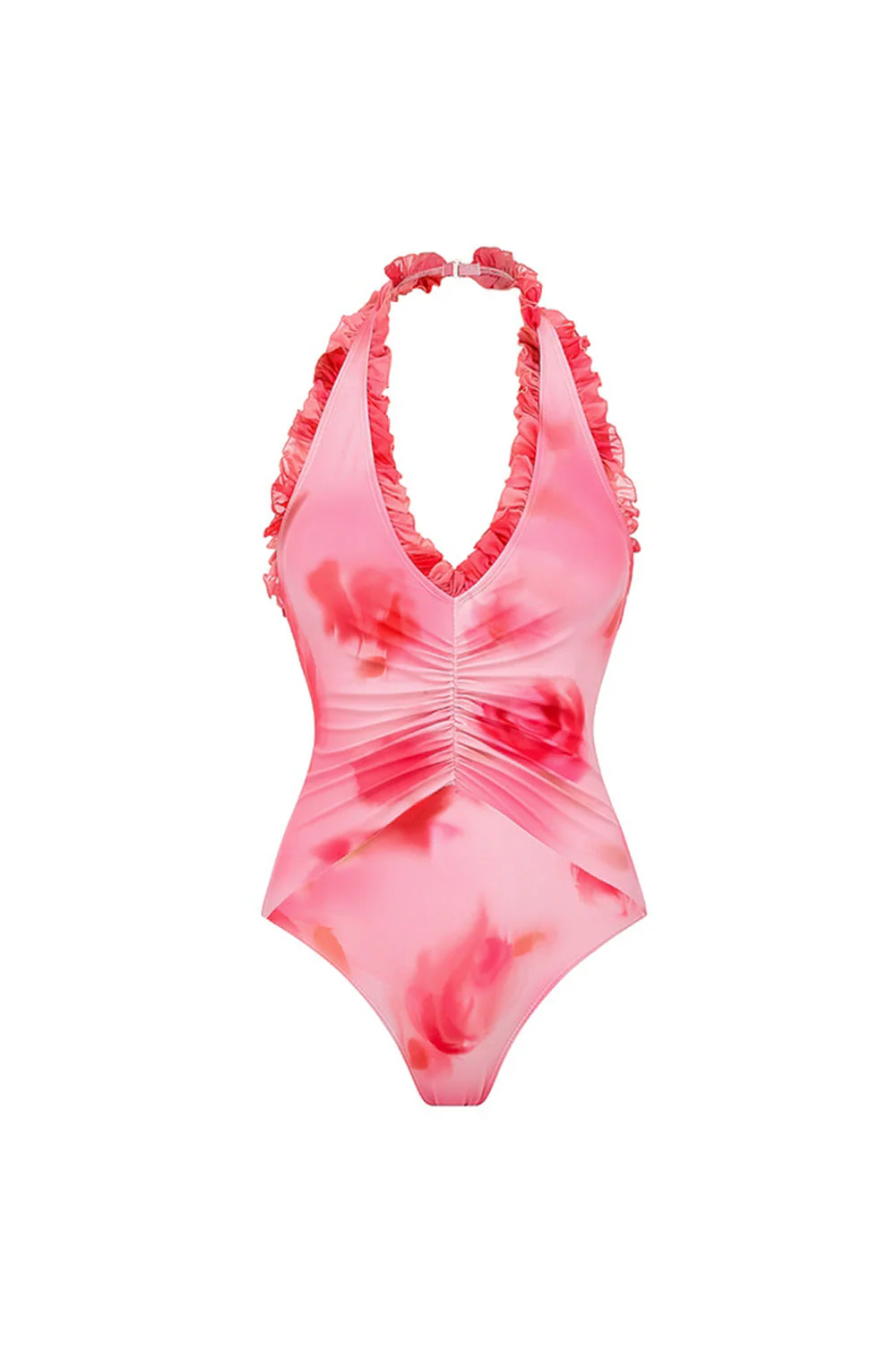 Halter Ruffled Hot Pink 2 Piece Swimsuit with Cover Up - Image 2