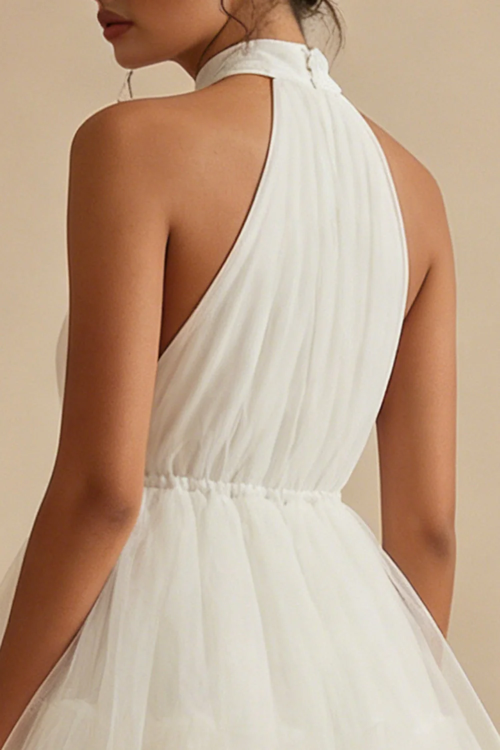 Halter White Ruffled A-Line Graduation Dress - Image 4
