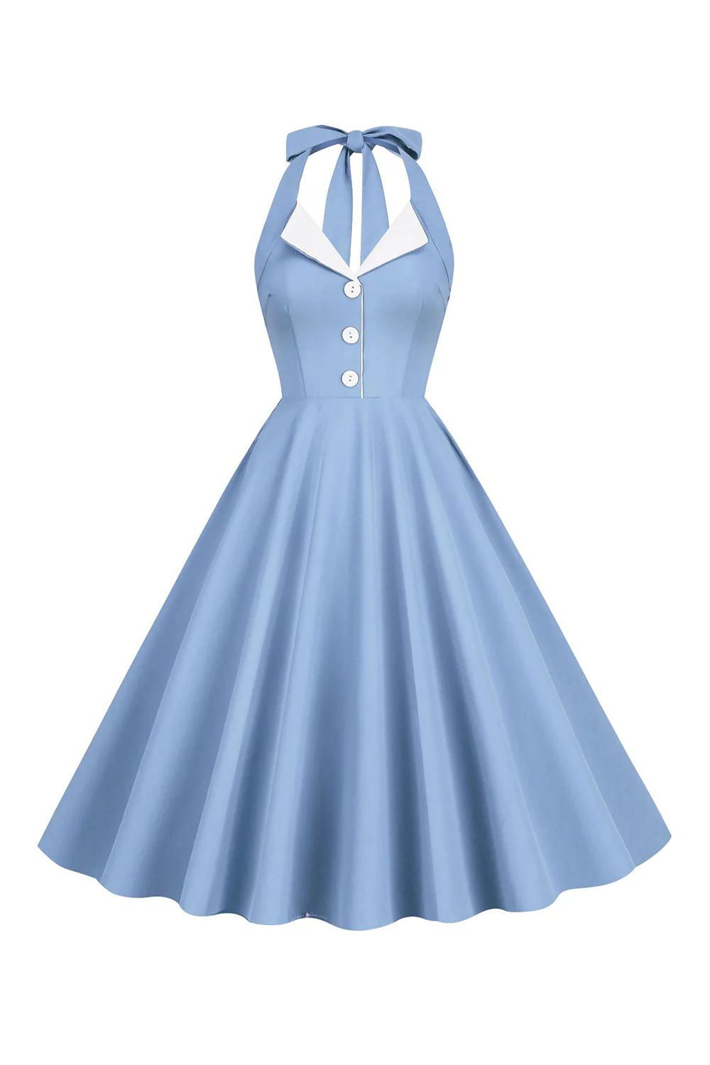 Halter Yellow A-Line Pleated Vintage Dress - Image 12