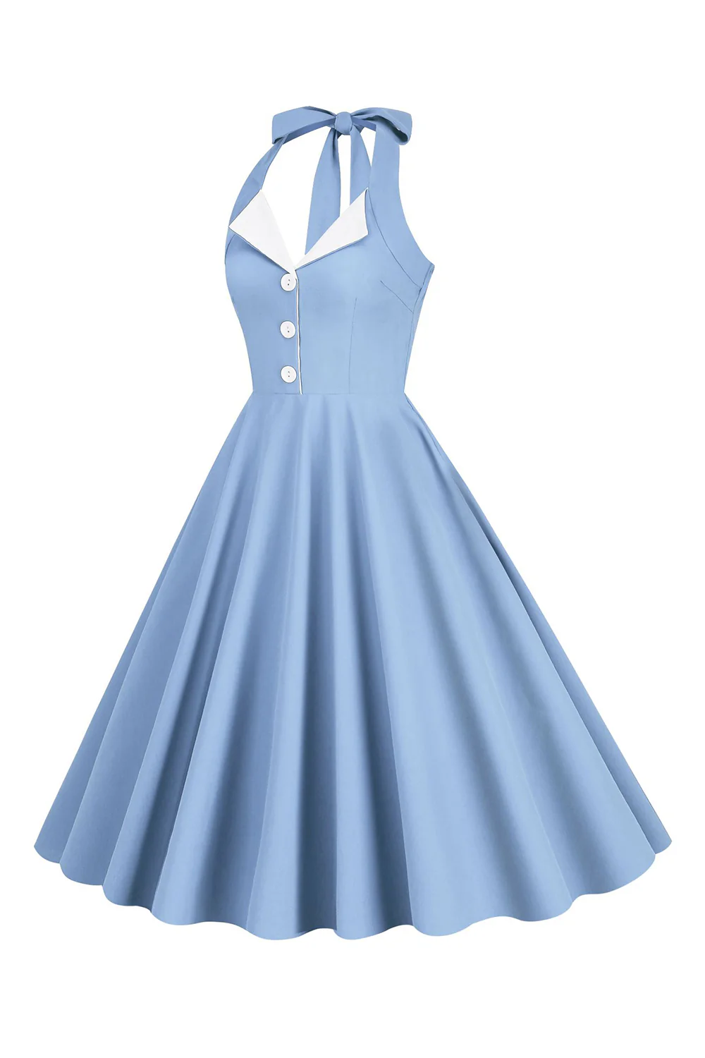 Halter Yellow A-Line Pleated Vintage Dress - Image 14