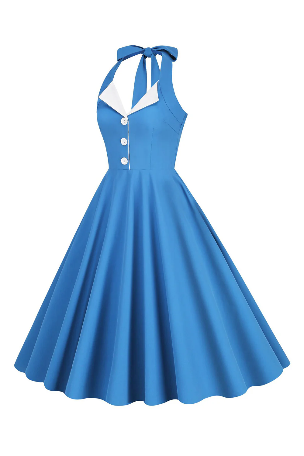 Halter Yellow A-Line Pleated Vintage Dress - Image 15