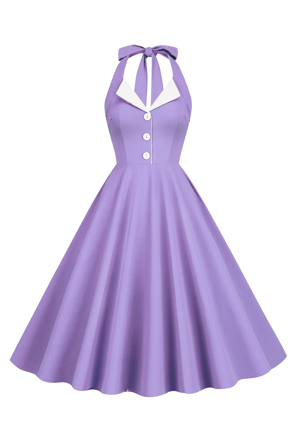 Halter Yellow A-Line Pleated Vintage Dress - Image 6