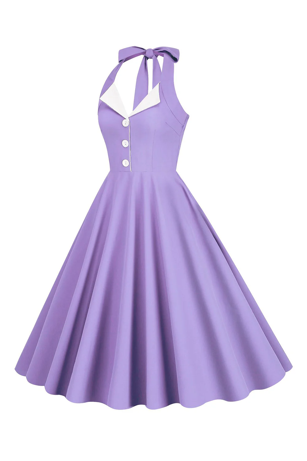 Halter Yellow A-Line Pleated Vintage Dress - Image 8