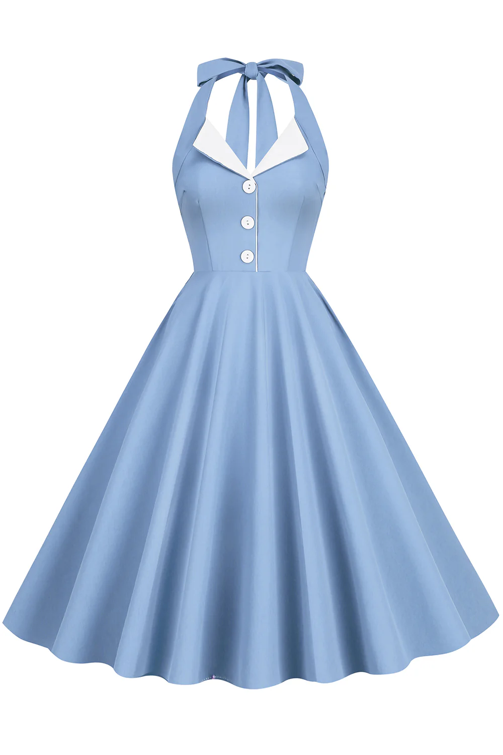 Hepburn Style Halter Neck Blue 1950s Dress - Image 17