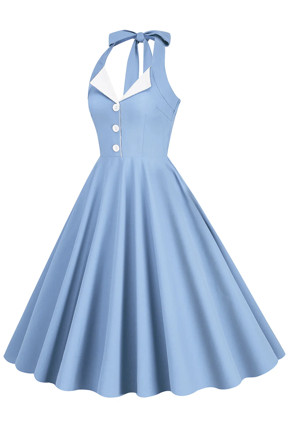 Hepburn Style Halter Neck Blue 1950s Dress - Image 19