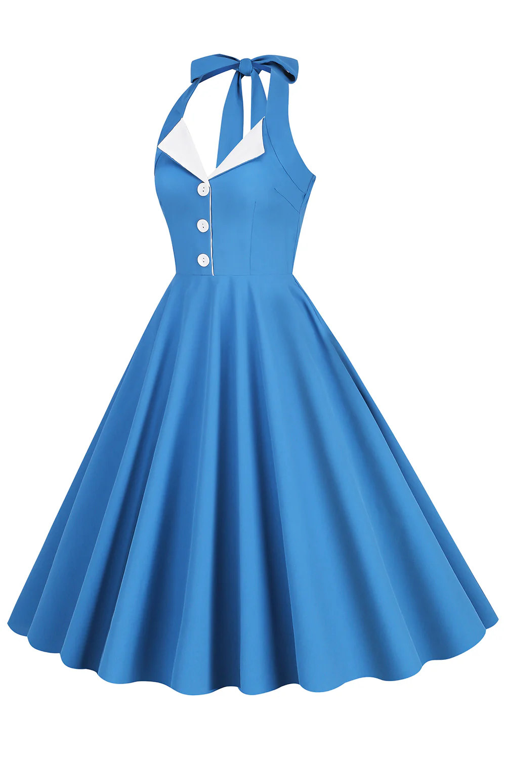 Hepburn Style Halter Neck Blue 1950s Dress - Image 3