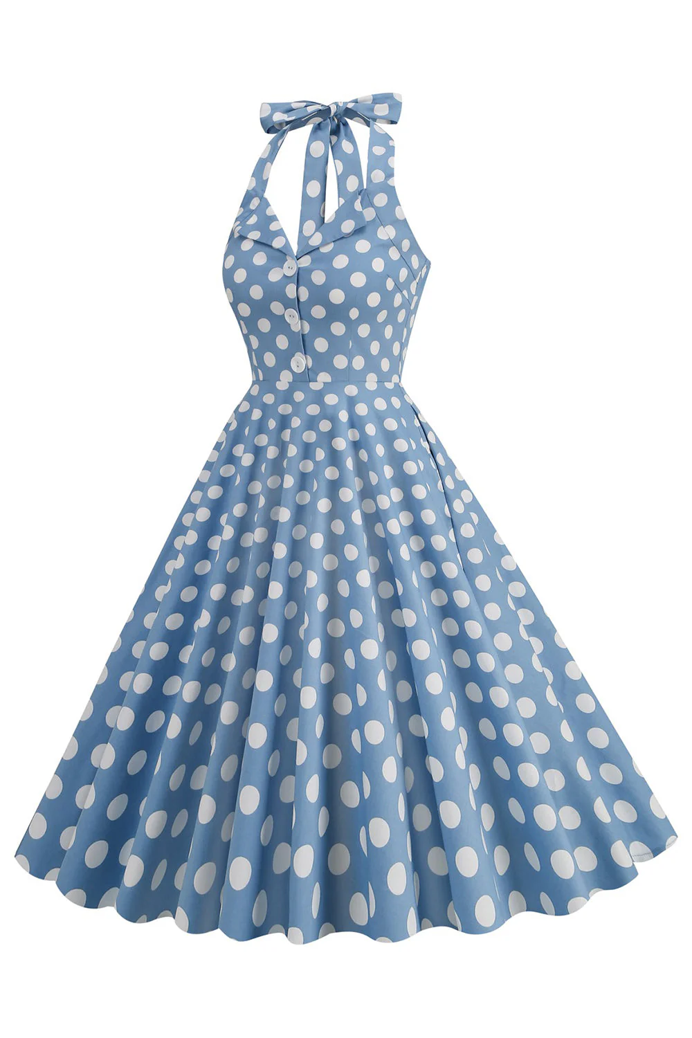 Hepburn Style Polka Dots Blue 1950s Dress - Image 3