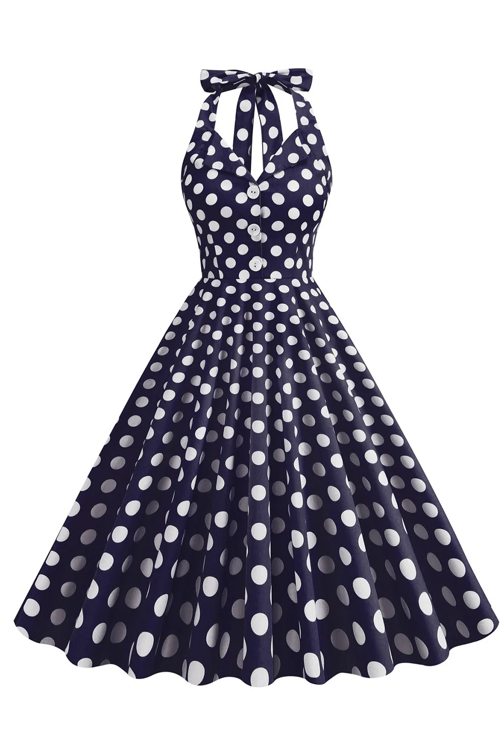 Hepburn Style Polka Dots Blue 1950s Dress - Image 5