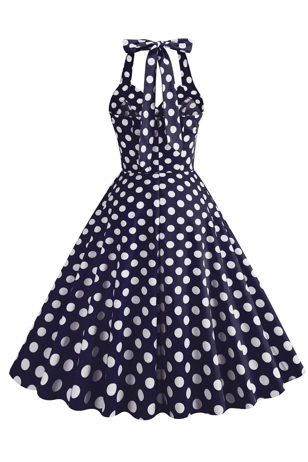 Hepburn Style Polka Dots Blue 1950s Dress - Image 6