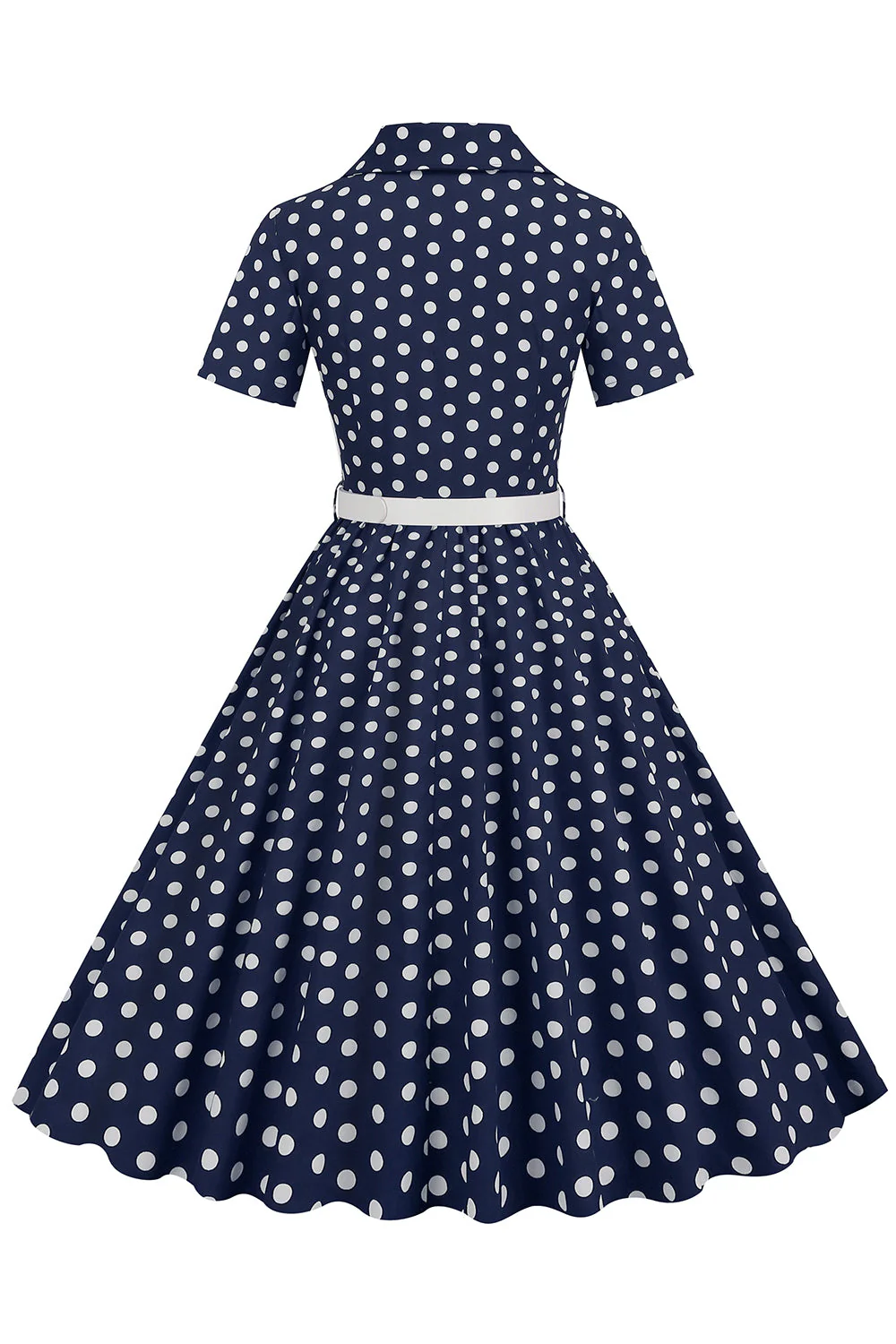 Hepburn Style V Neck Blue Polka Dots 1950s Dress - Image 10