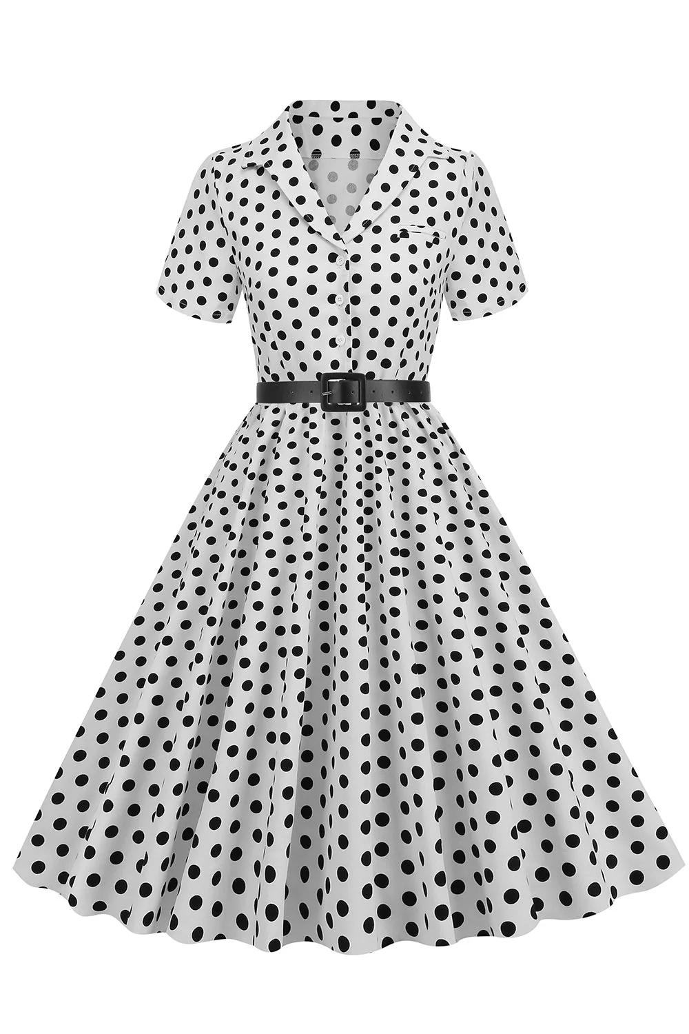 Hepburn Style V Neck Blue Polka Dots 1950s Dress - Image 11