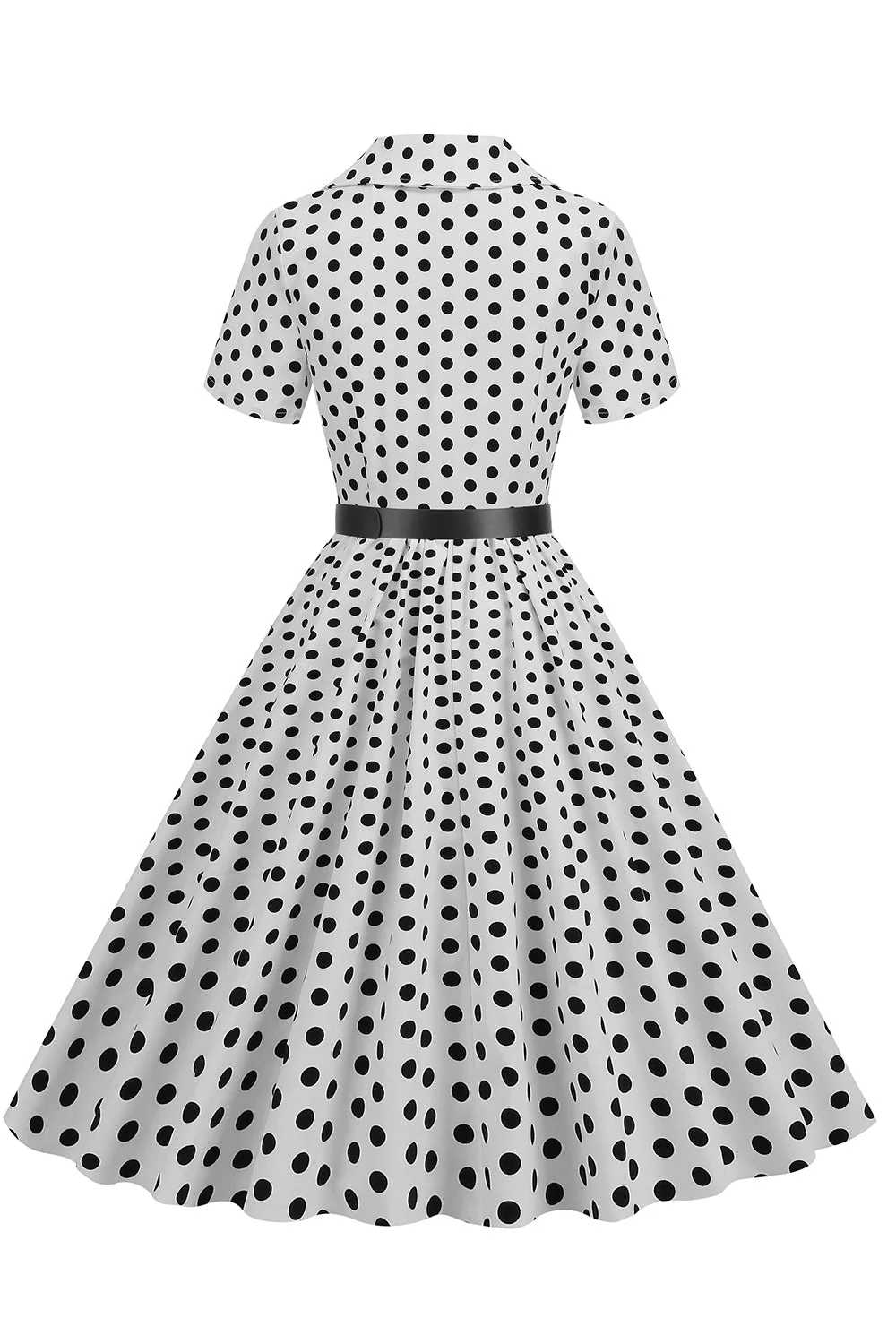 Hepburn Style V Neck Blue Polka Dots 1950s Dress - Image 12