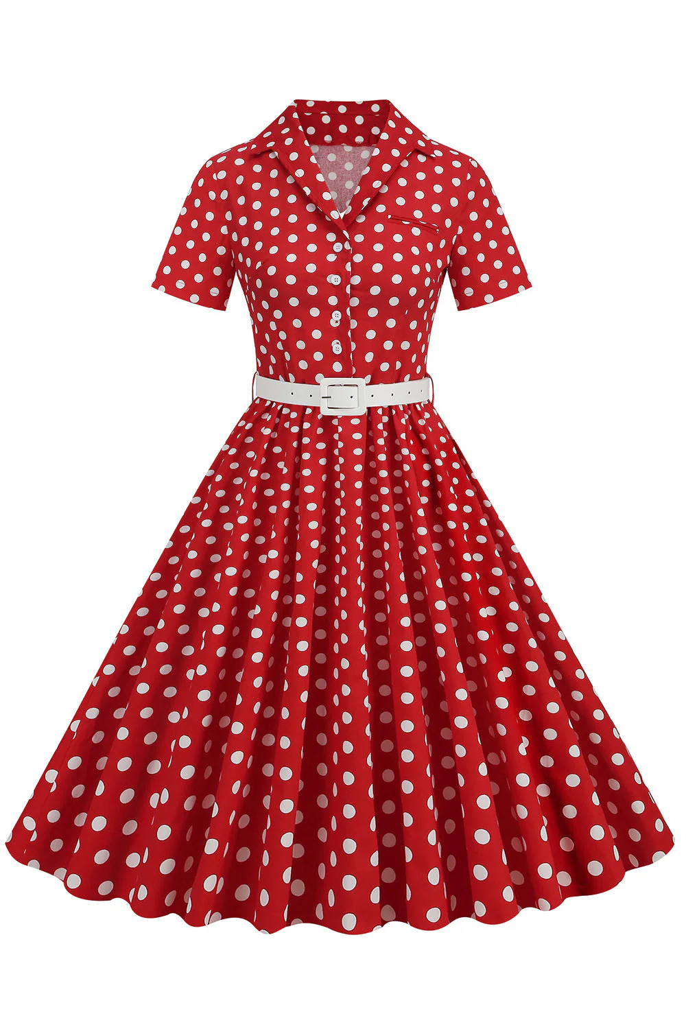 Hepburn Style V Neck Blue Polka Dots 1950s Dress - Image 13