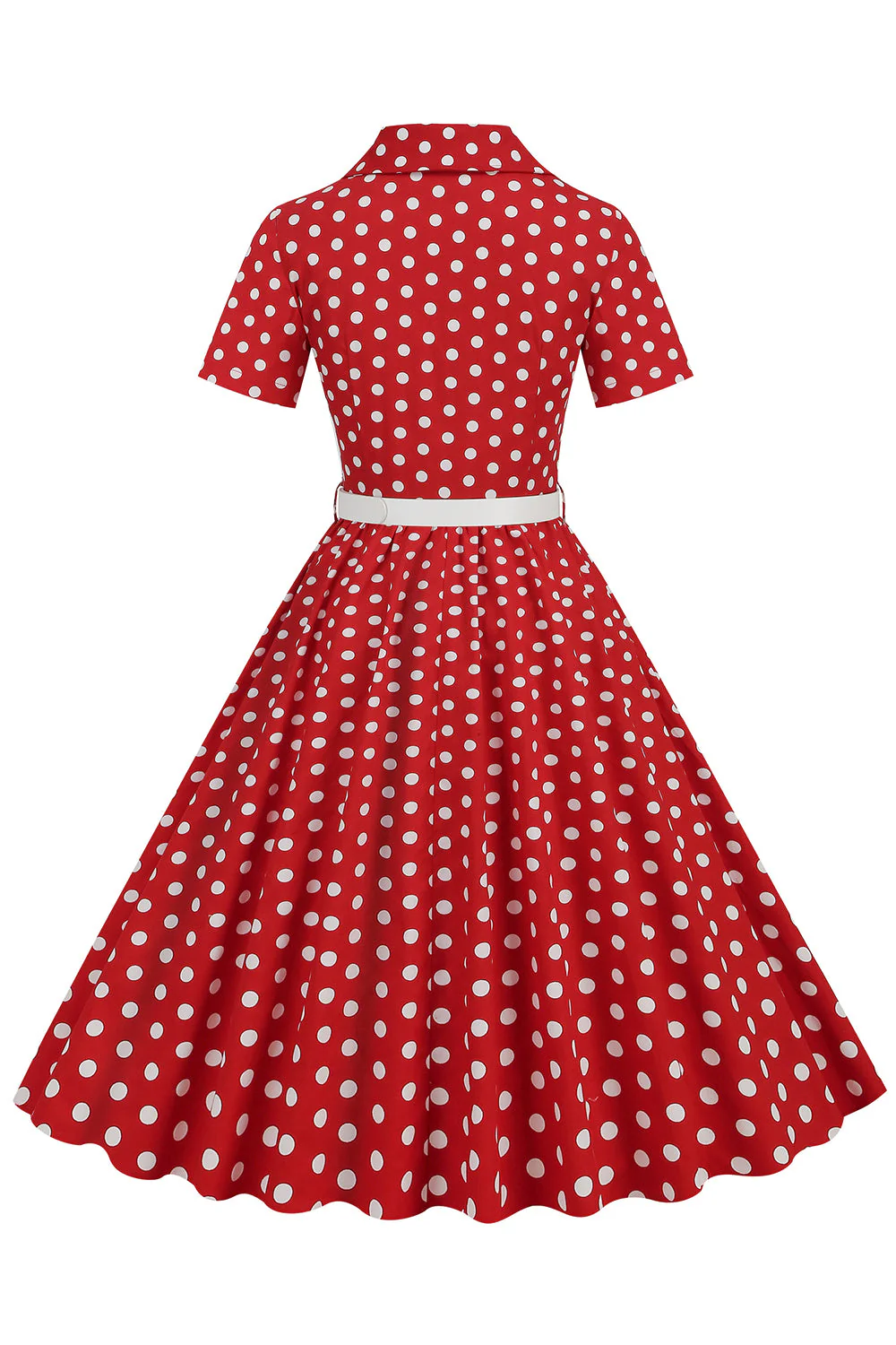 Hepburn Style V Neck Blue Polka Dots 1950s Dress - Image 14