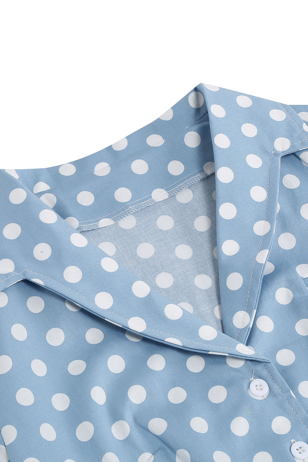 Hepburn Style V Neck Blue Polka Dots 1950s Dress - Image 4
