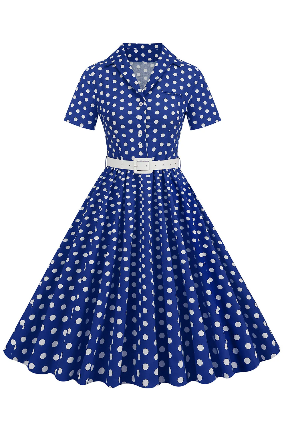 Hepburn Style V Neck Blue Polka Dots 1950s Dress - Image 7