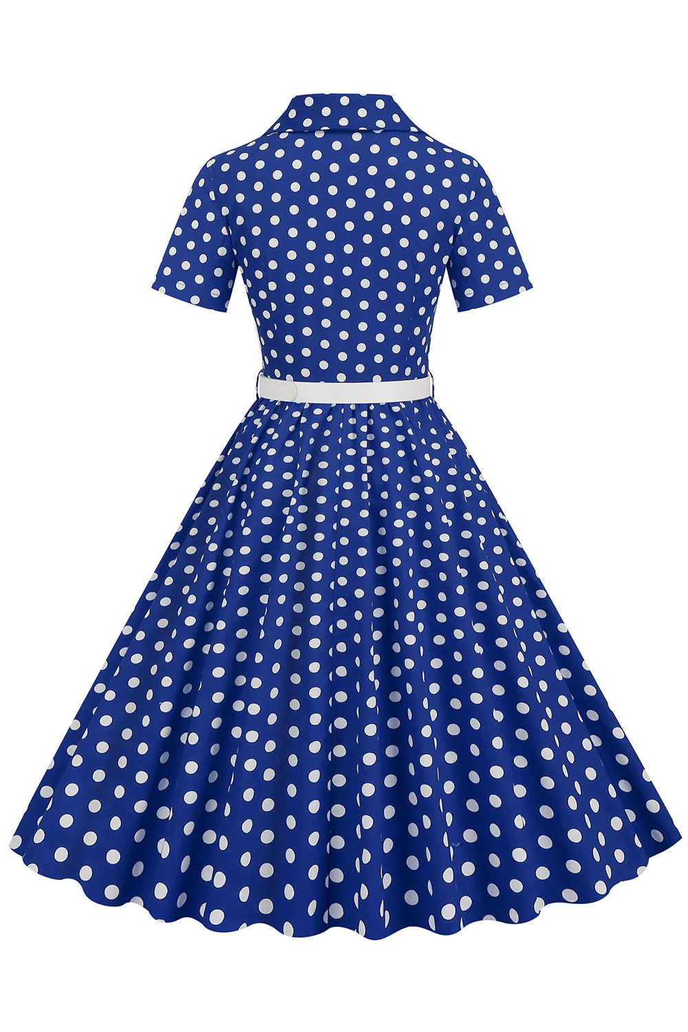 Hepburn Style V Neck Blue Polka Dots 1950s Dress - Image 8
