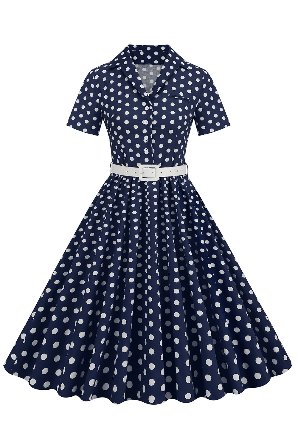 Hepburn Style V Neck Blue Polka Dots 1950s Dress - Image 9