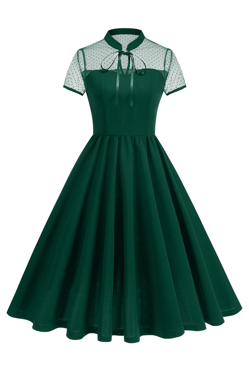 High Neck Black Polka Dots A Line 1950s Dress - Image 3