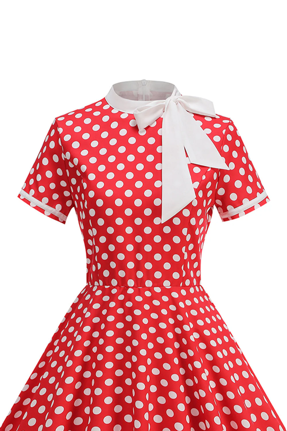 High Neck Black Polka Dots Bowed A Line 1950s Dress - Image 10