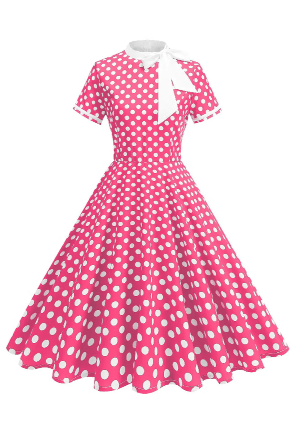 High Neck Black Polka Dots Bowed A Line 1950s Dress - Image 11