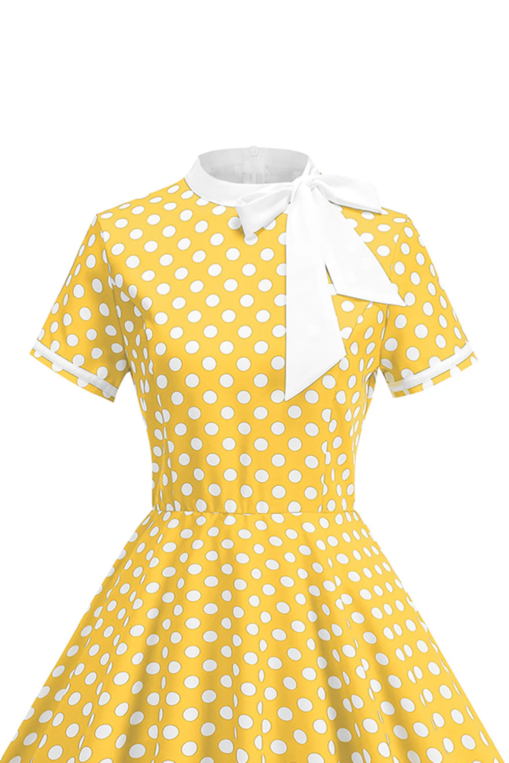 High Neck Black Polka Dots Bowed A Line 1950s Dress - Image 4