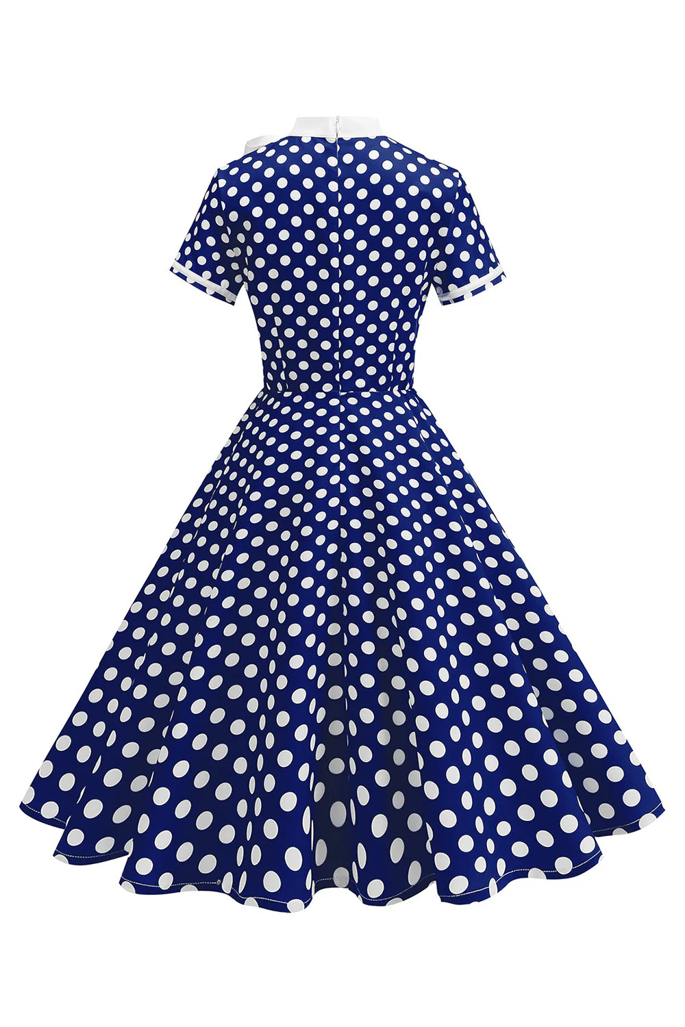 High Neck Black Polka Dots Bowed A Line 1950s Dress - Image 6