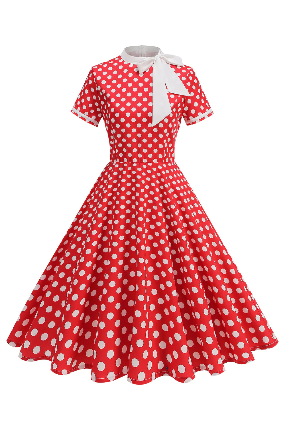 High Neck Black Polka Dots Bowed A Line 1950s Dress - Image 9