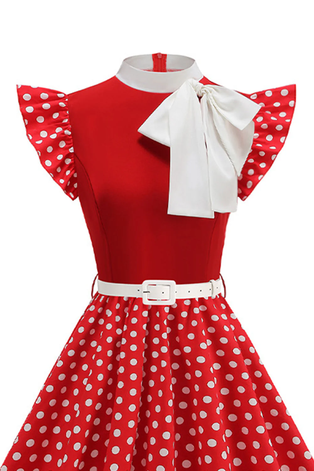 High Neck Polka Dots Black A Line 1950s Dress With Bow - Image 4