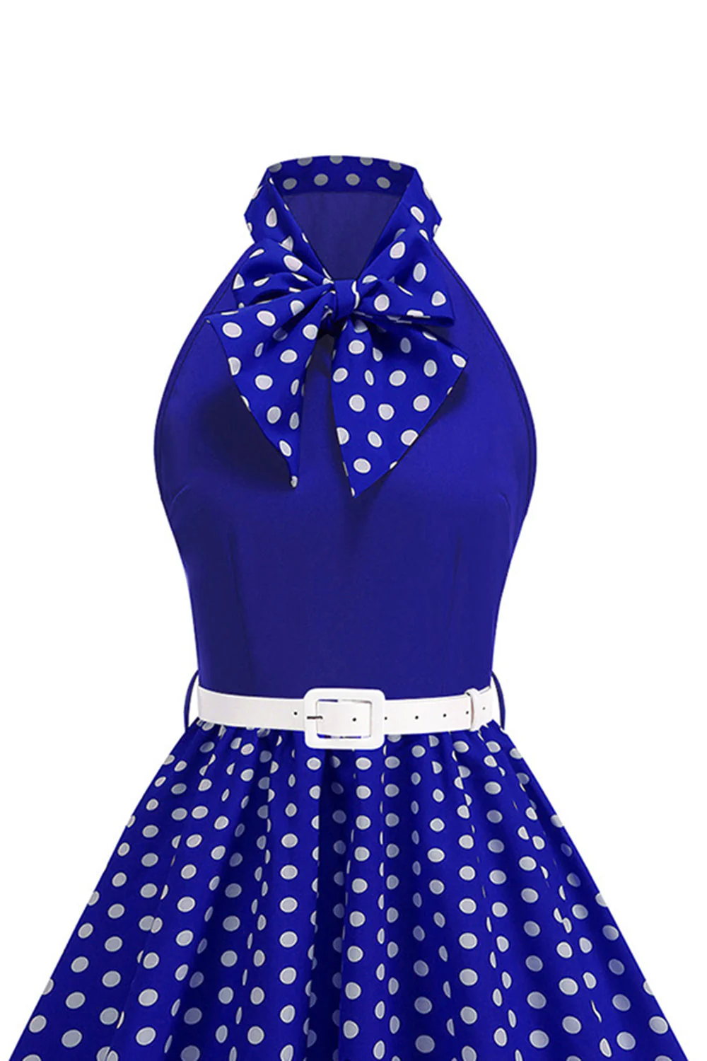 High Neck Polka Dots Green A Line 1950s Dress with Bow - Image 4