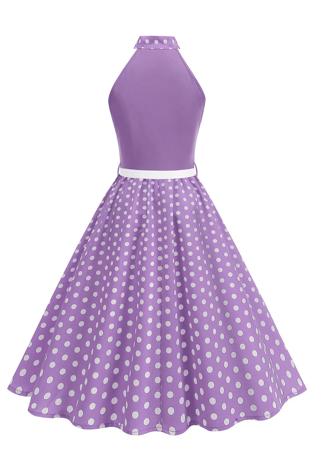 High Neck Polka Dots Green A Line 1950s Dress with Bow - Image 8