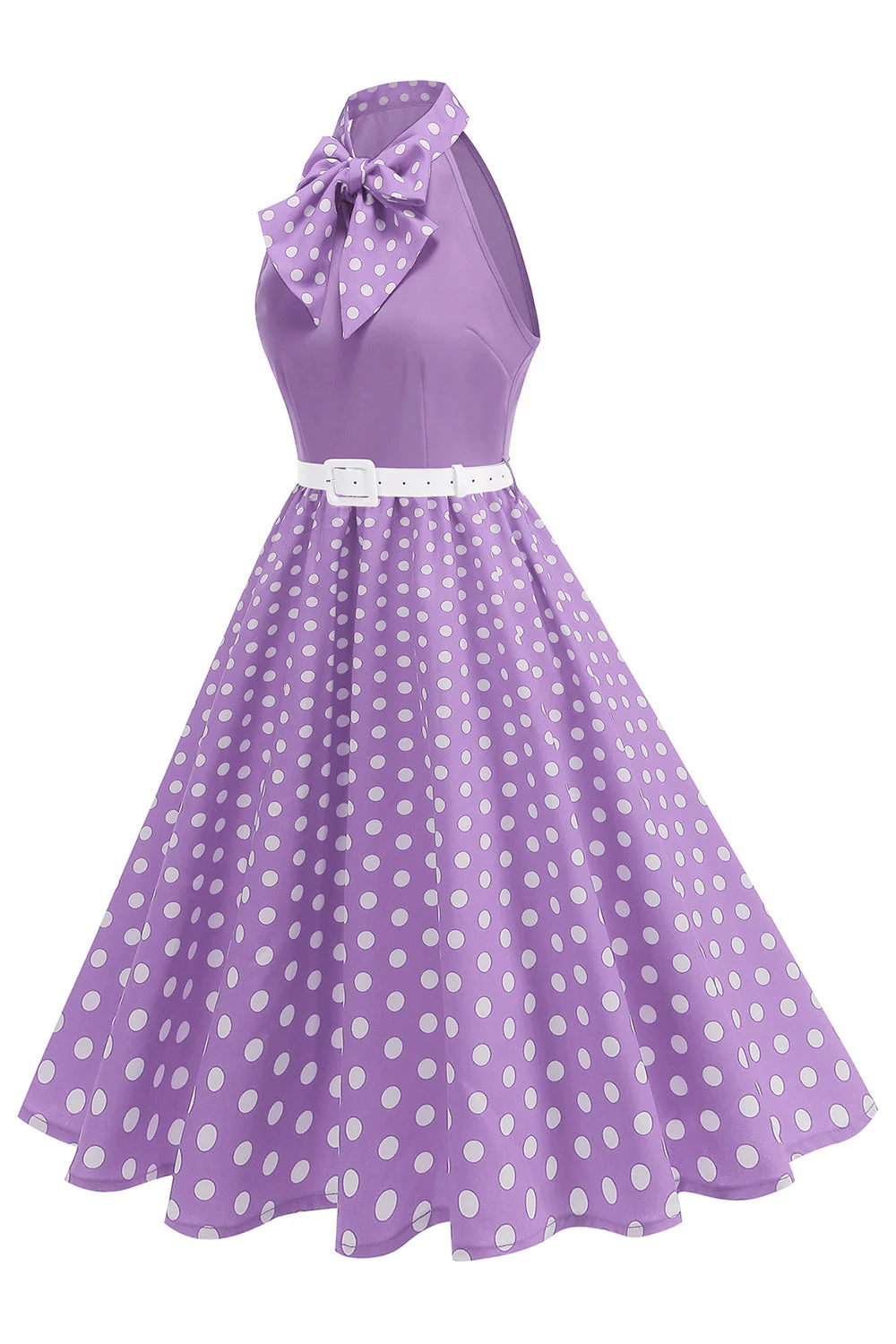 High Neck Polka Dots Green A Line 1950s Dress with Bow - Image 9
